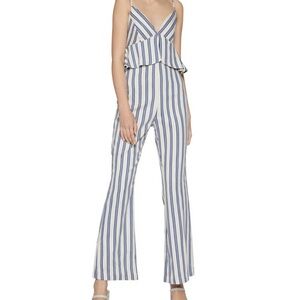 BCBGeneration NWT Size 6 Blue & White Peplum Striped Sleeveless Jumpsuit: 3512